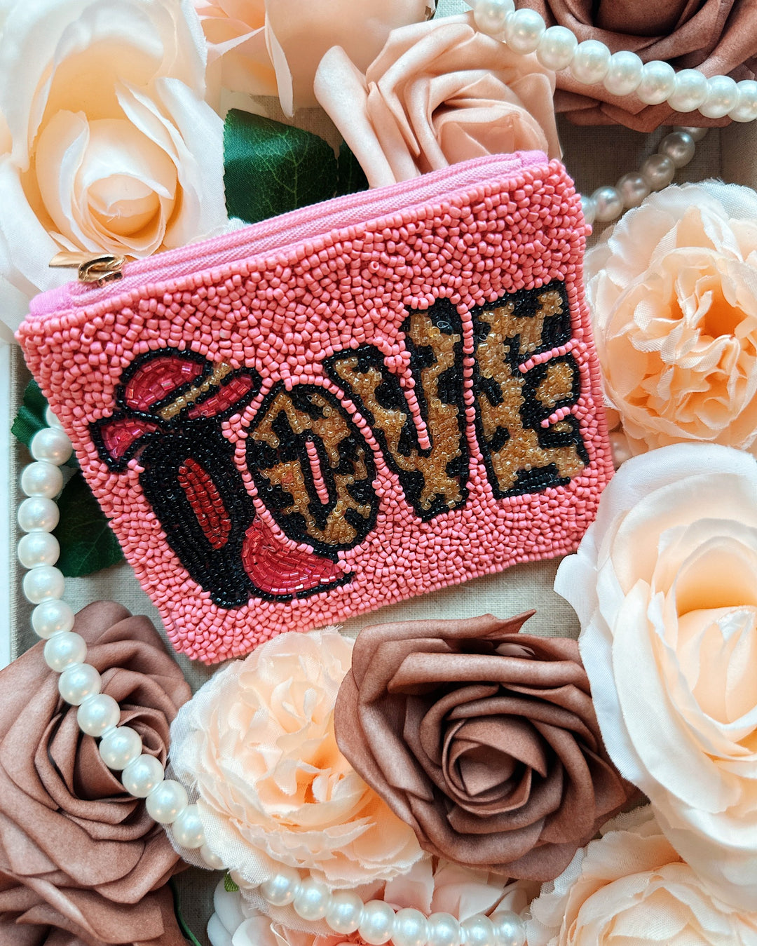Pink Cowgirl Love Beaded Pouch