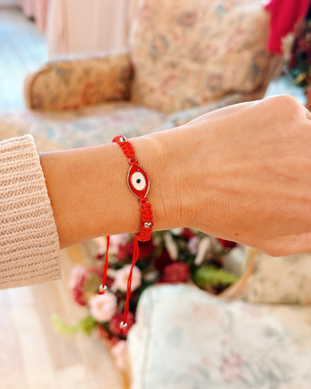 Red Braided Evil Eye Bracelet - Red