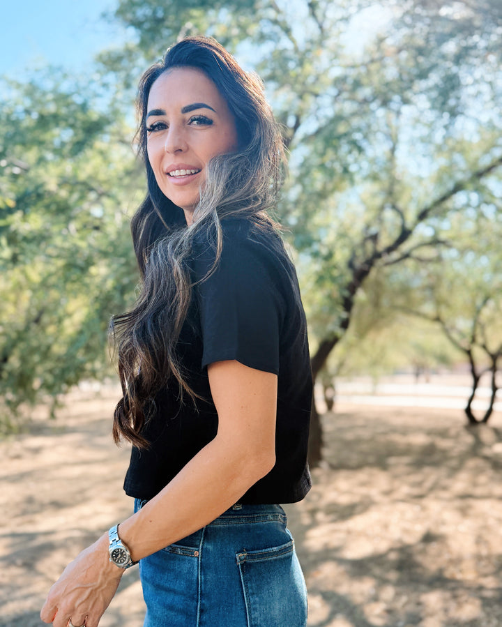 Game Day Sequin Light Crop Tee - Black