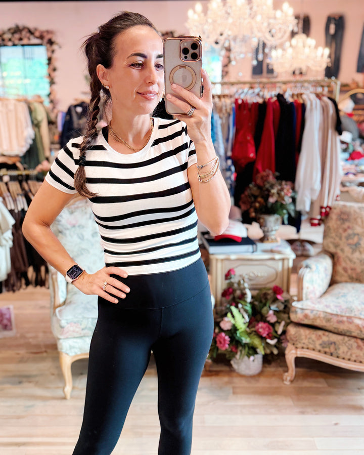 The Maria Striped Crop Tee - Black