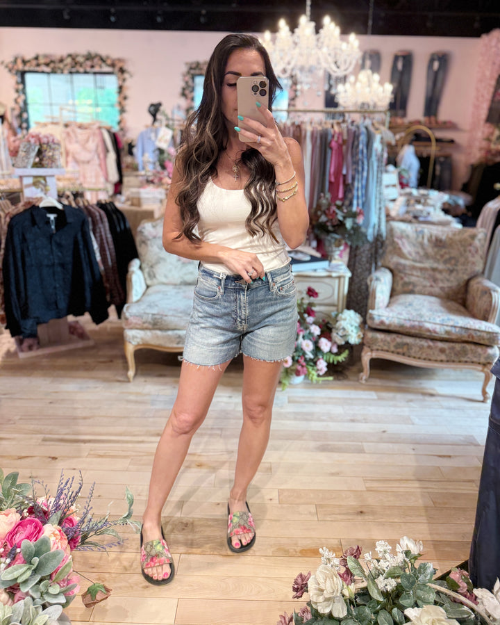 Sedona Mid Rise Shorts in New Flame by Daze Denim