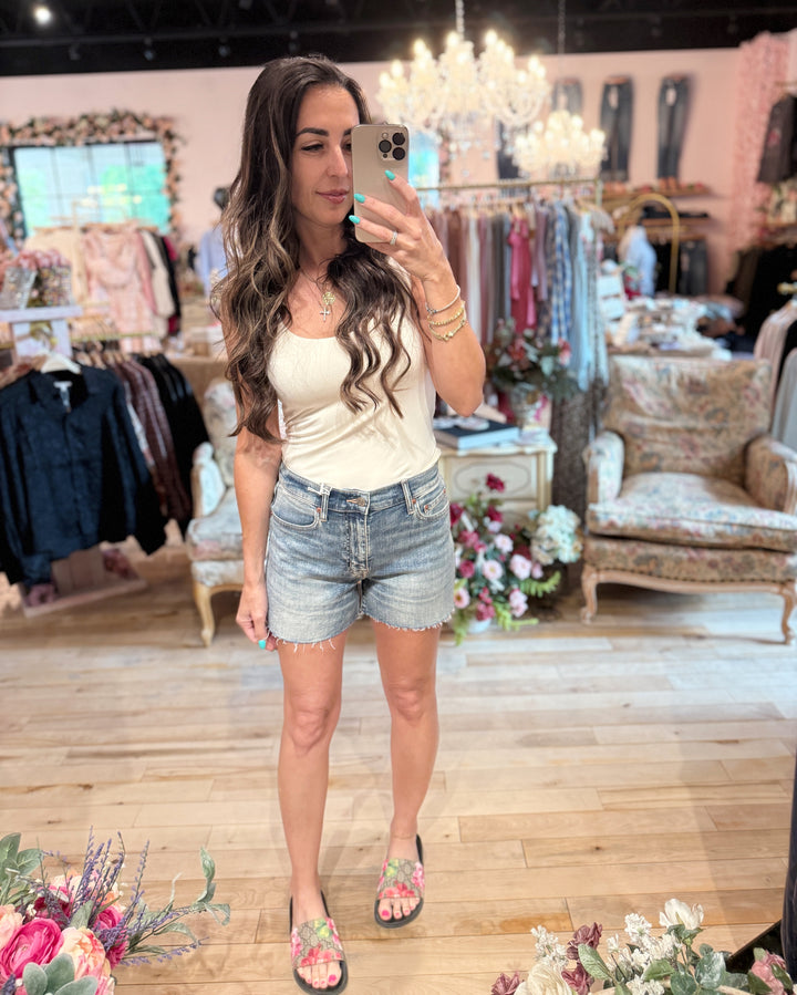 Sedona Mid Rise Shorts in New Flame by Daze Denim