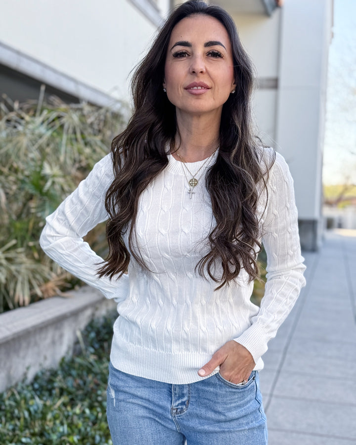 The Round Neck Cable Knit Long Sleeved Sweater
