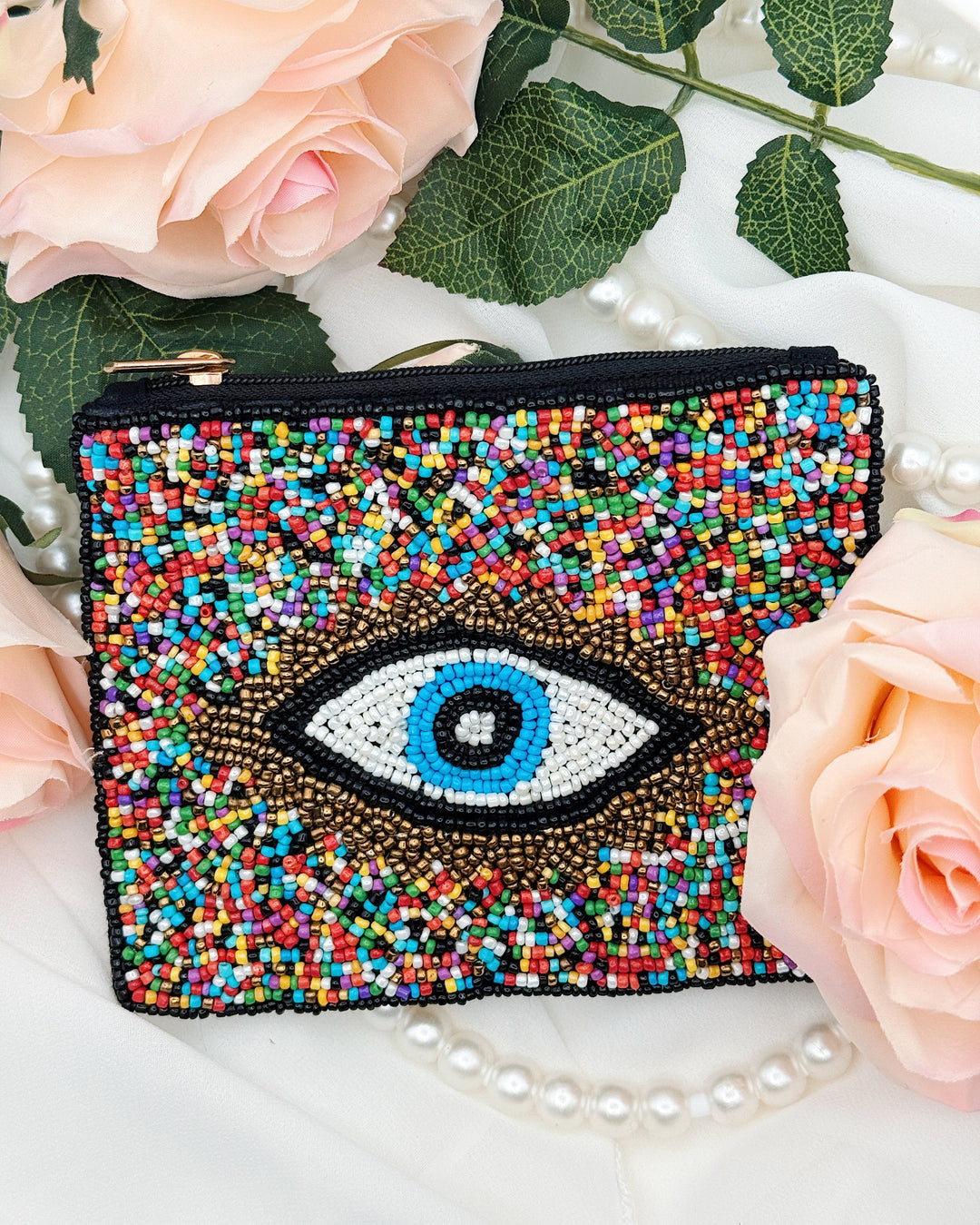 Multi Color Beaded Evil Eye Coin Pouch