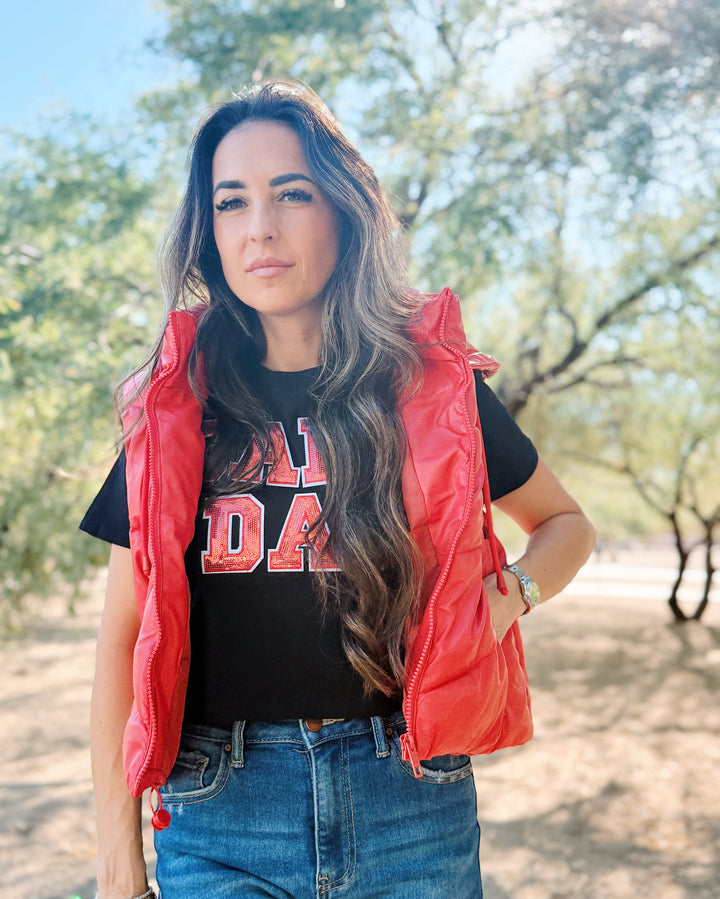 Game Day Sequin Light Crop Tee - Black
