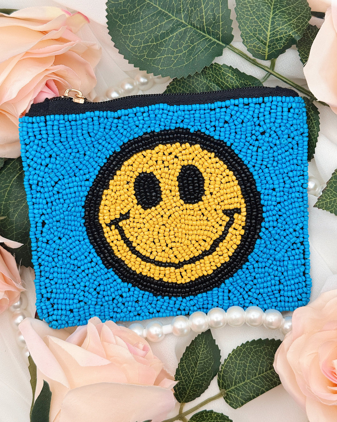 Big Smiley Face Coin Pouch - Blue