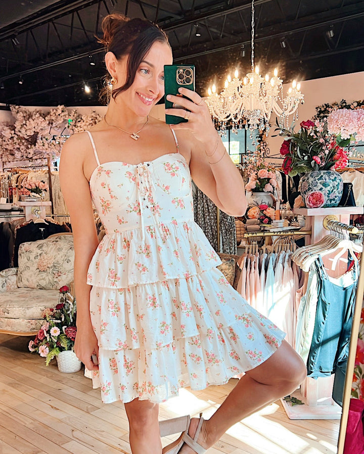 The Sofia Floral Tiered Corset Mini Dress