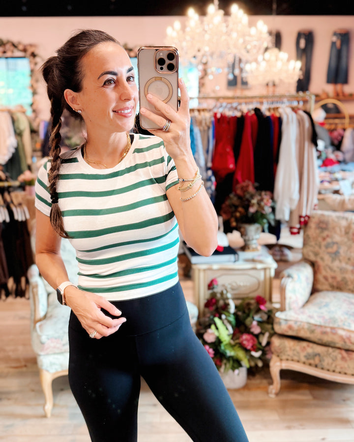 The Maria Striped Crop Tee - Green