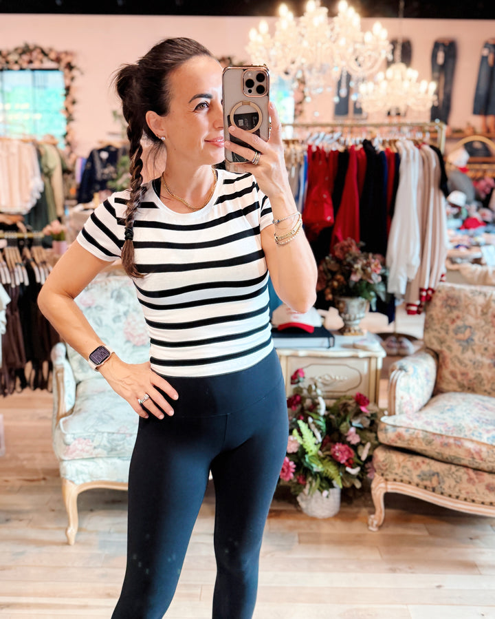 The Maria Striped Crop Tee - Black