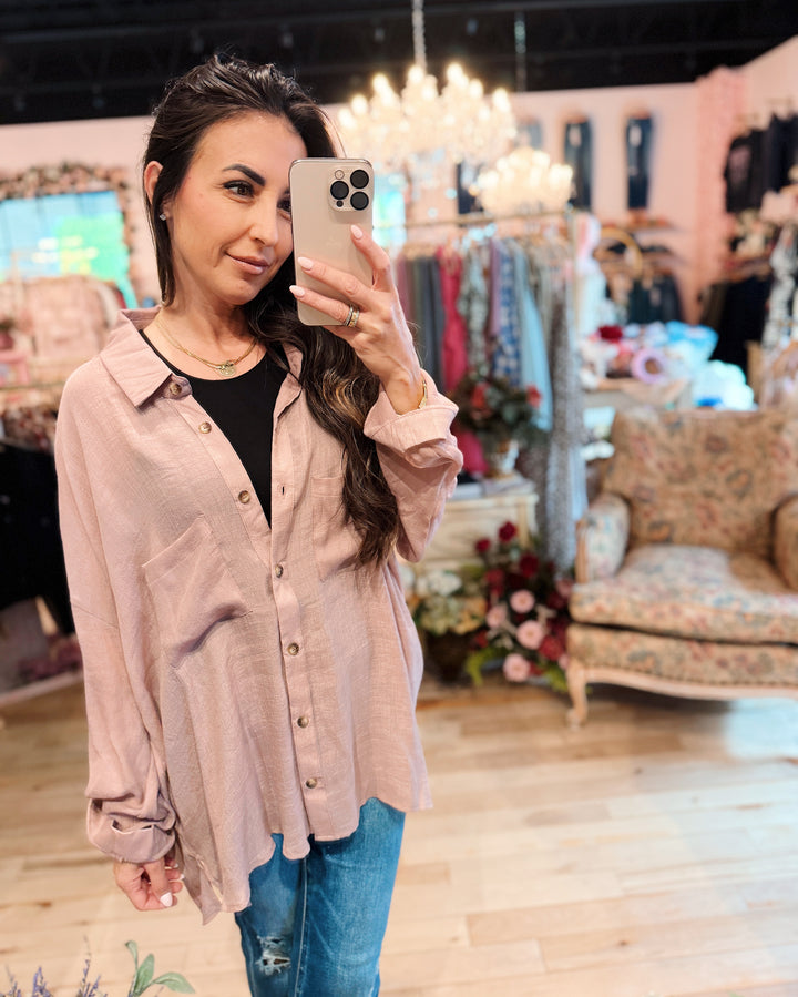 The Evelyn Button Down Blouse - Mauve