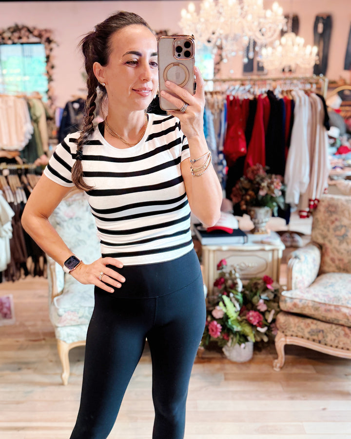 The Maria Striped Crop Tee - Black