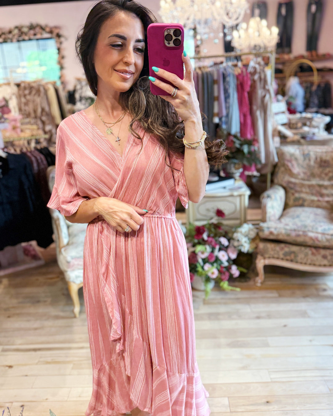 The Laila Wrap Ruffle Midi Dress
