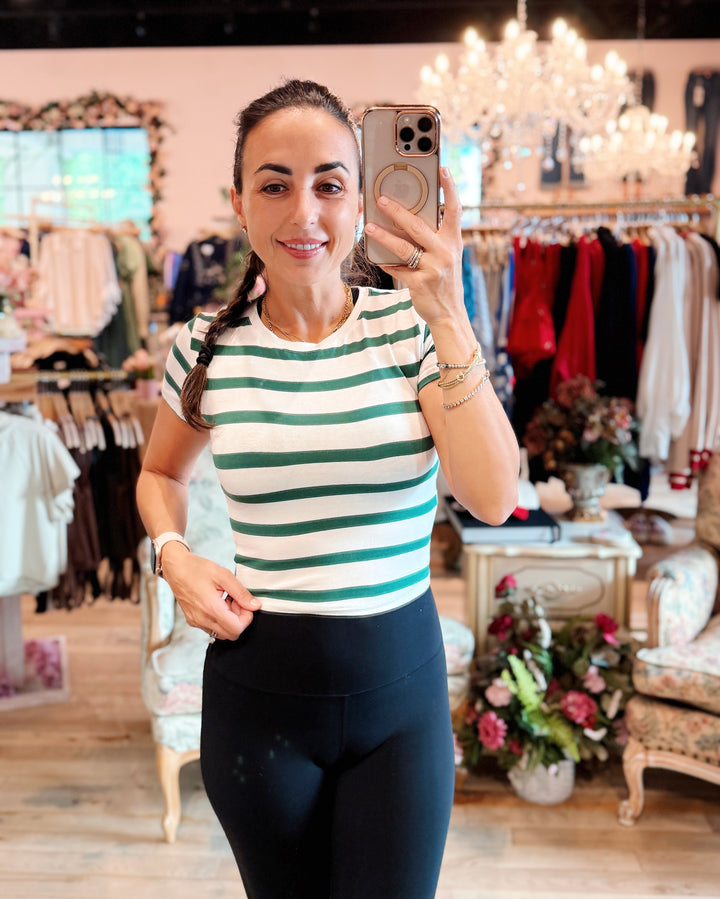 The Maria Striped Crop Tee - Green
