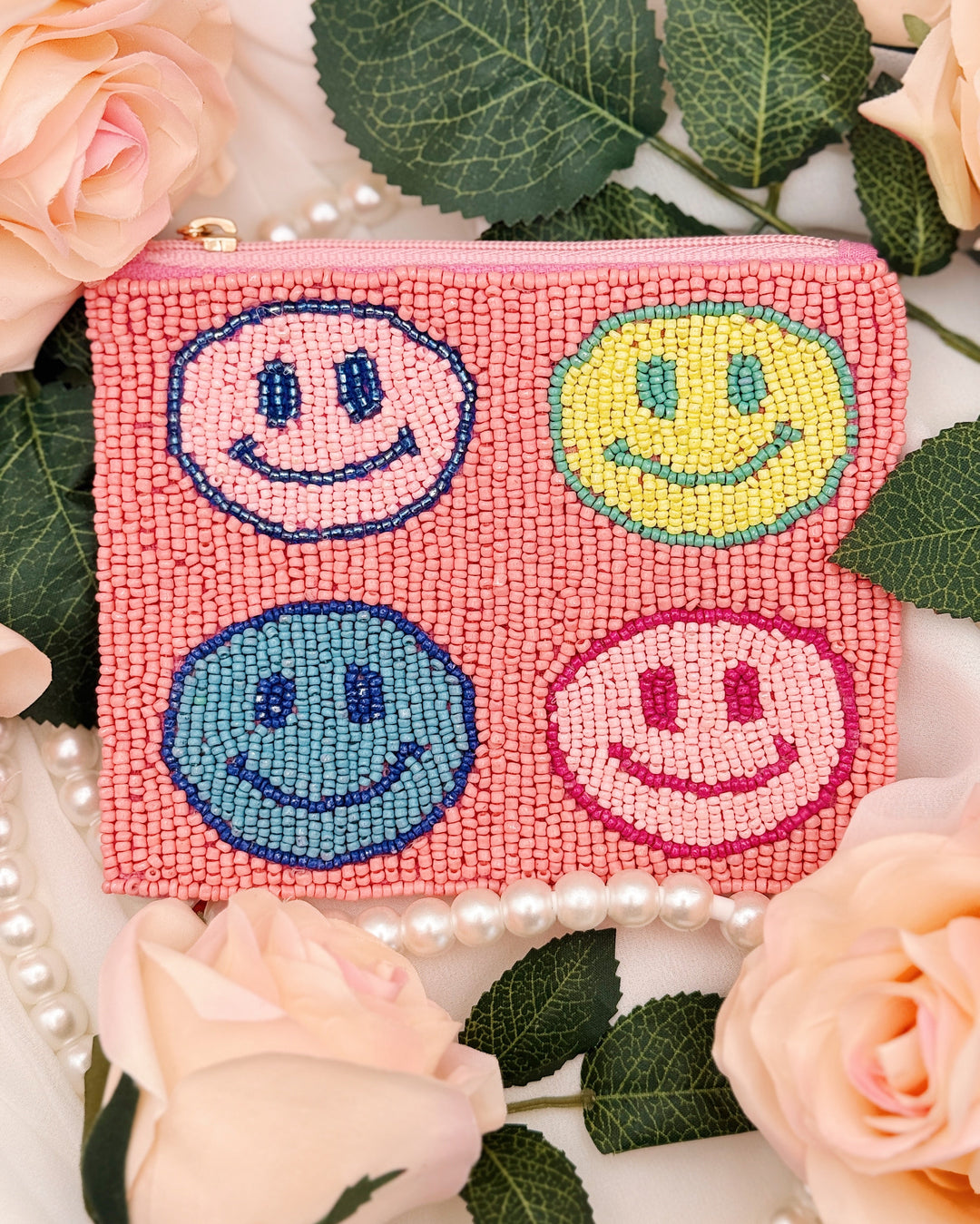 Smiley Face Coin Pouch - Pink Smileys