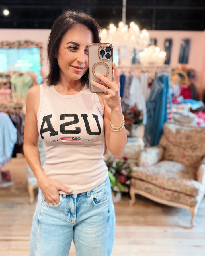 The USA Ribbed Tank Top