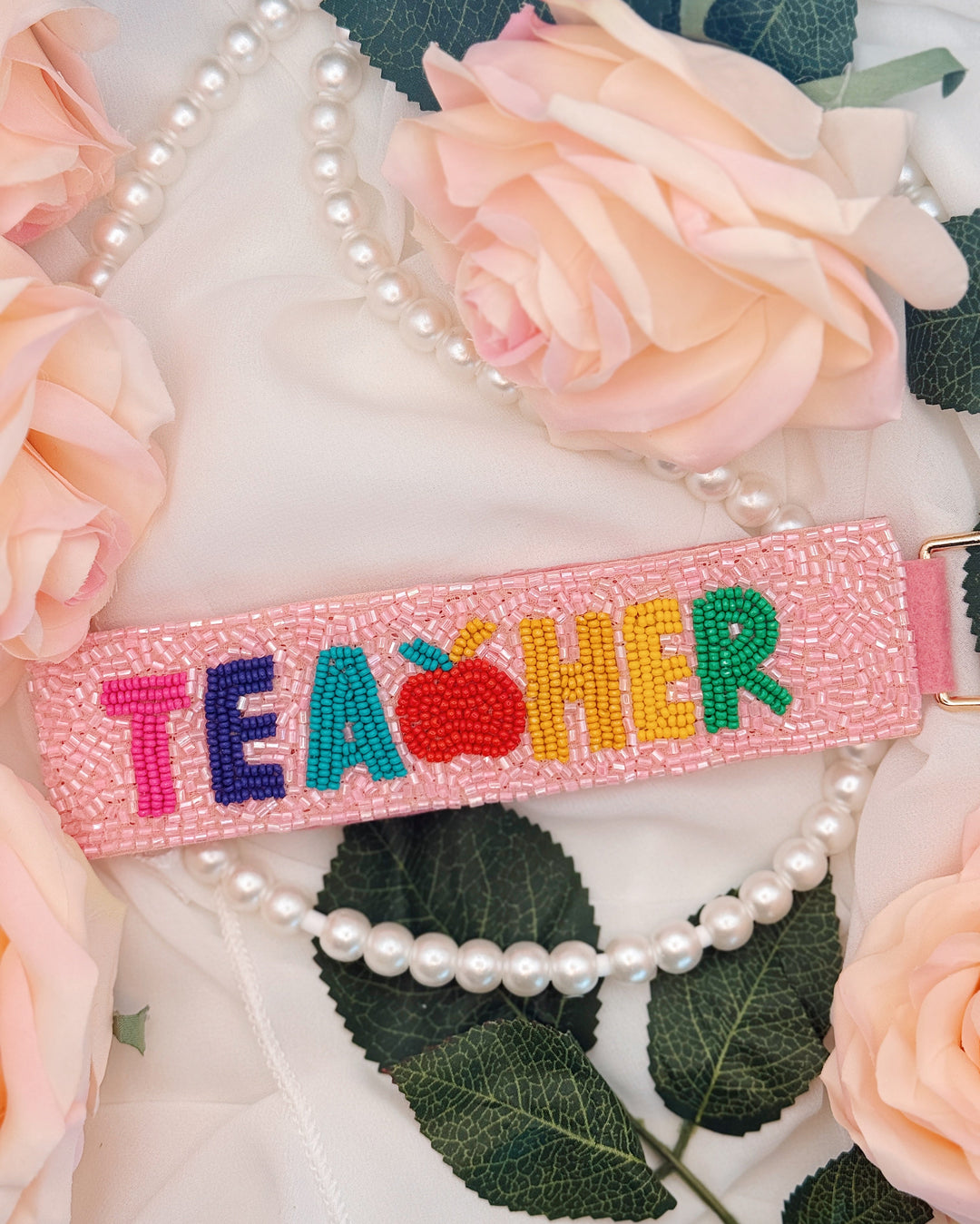 Beaded Teacher Keychain - Pink