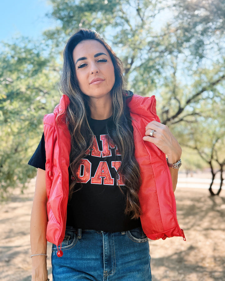 Game Day Sequin Light Crop Tee - Black