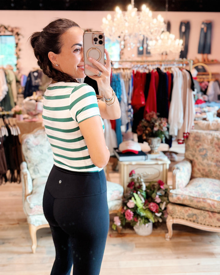 The Maria Striped Crop Tee - Green