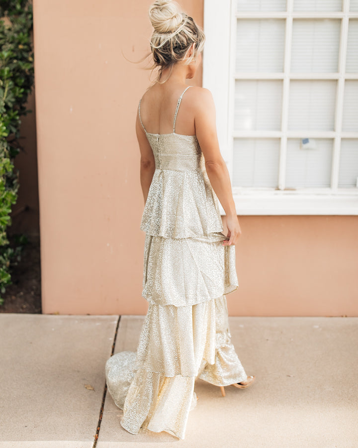 The Rhiannon Lurex Tiered Maxi Dress