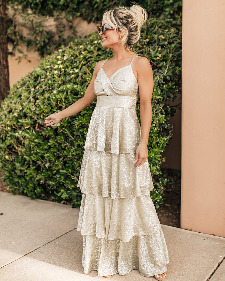 The Rhiannon Lurex Tiered Maxi Dress