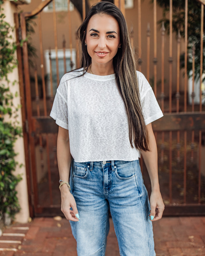 The Liv Daily Burn Out Crop Tee - White
