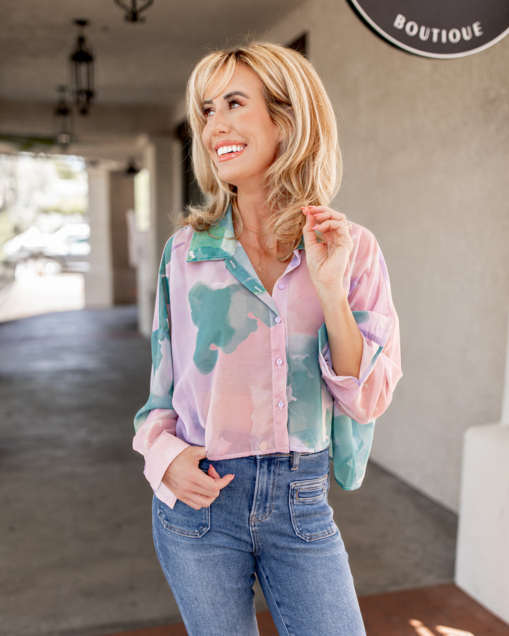 The Maribelle Sheer Watercolor Blouse