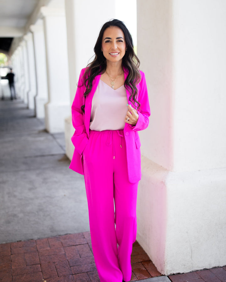 The Romy Long Sleeved Blazer - Hot Flamingo