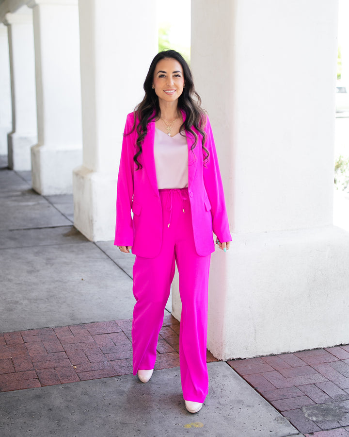 The Romy Long Sleeved Blazer - Hot Flamingo