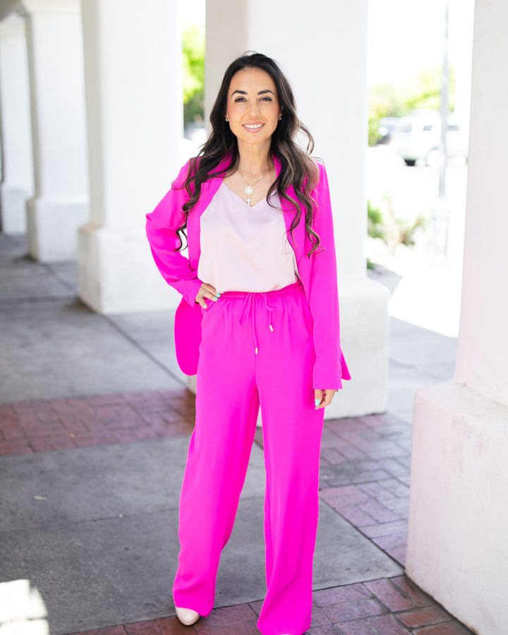 The Romy Long Sleeved Blazer - Hot Flamingo
