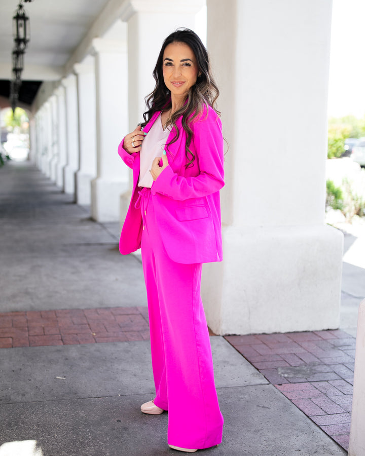 The Romy Long Sleeved Blazer - Hot Flamingo
