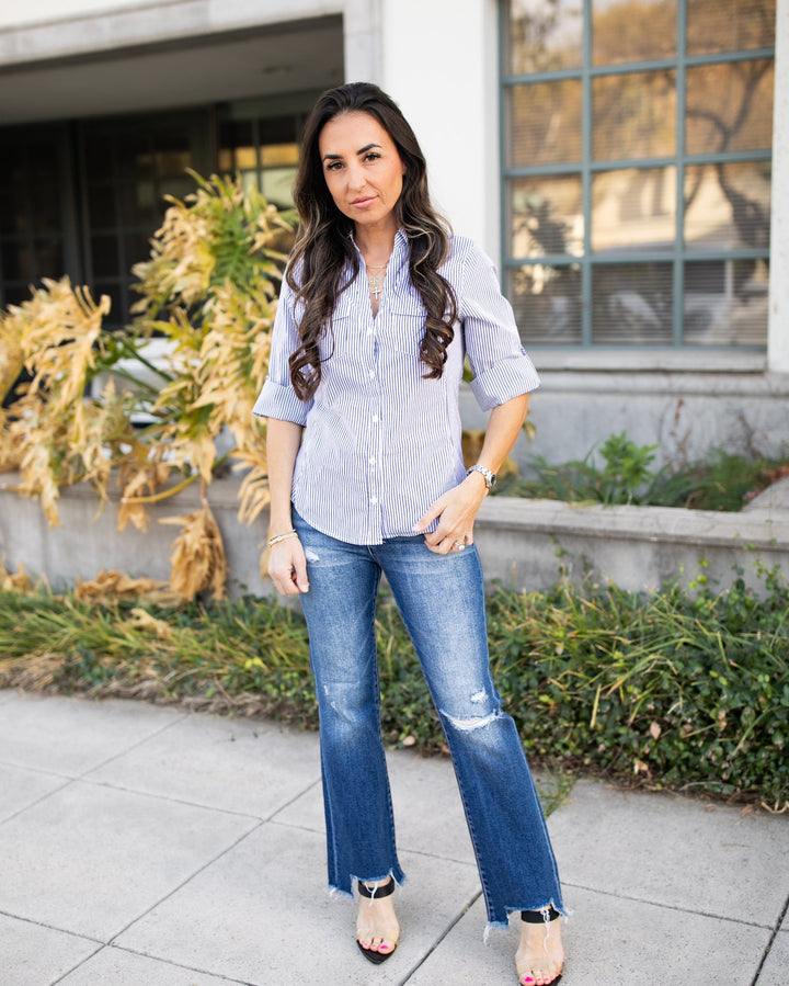 Frayed hem jeans, mid-rise, blue denim