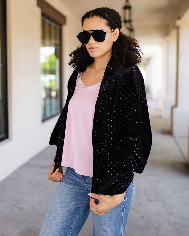 The Roma Studded Velvet Blazer - Black