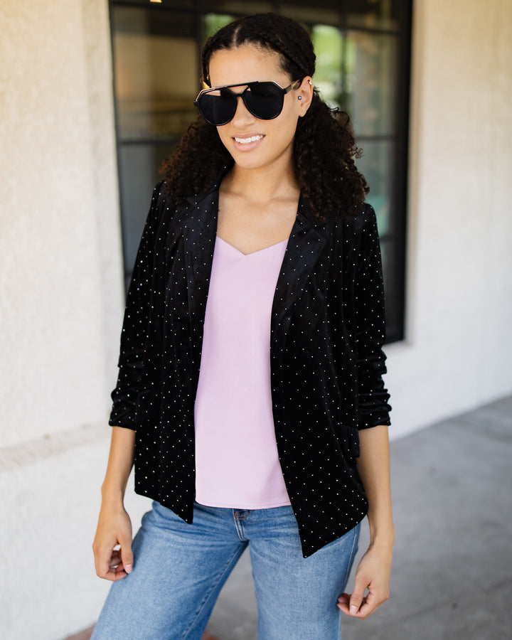 The Roma Studded Velvet Blazer - Black