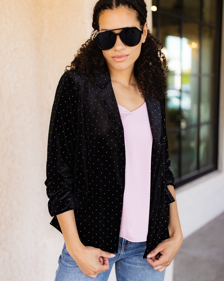 The Roma Studded Velvet Blazer - Black