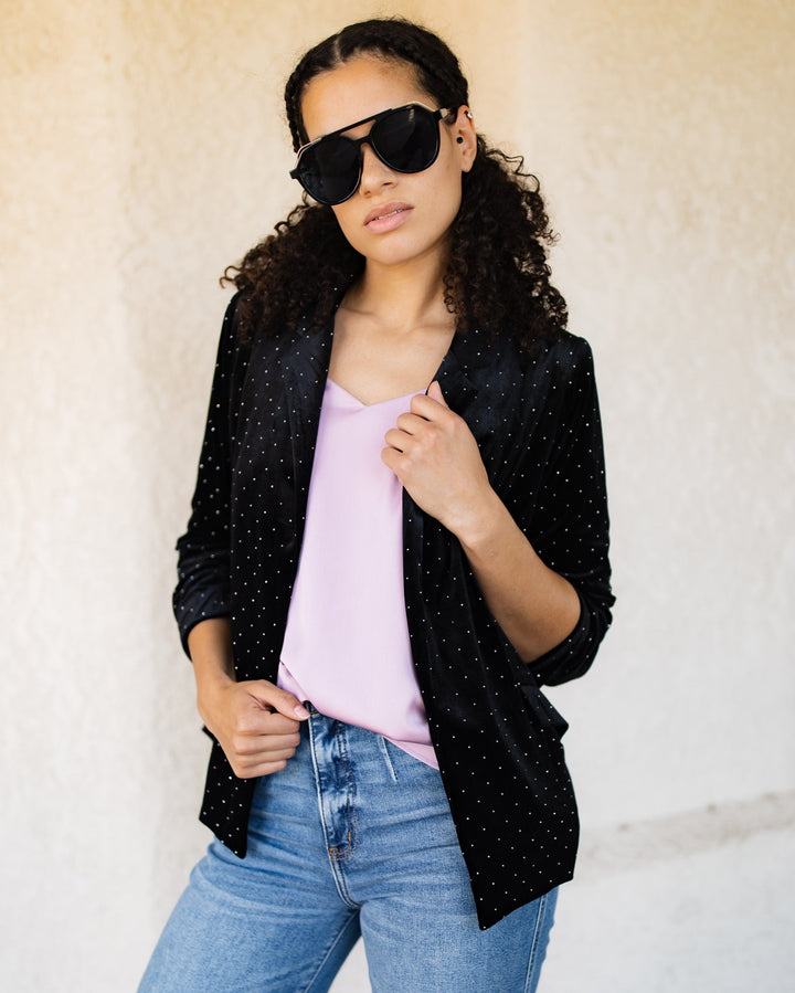 The Roma Studded Velvet Blazer - Black