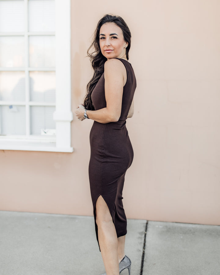 The Rachel Ribbed Tank Midi Dress - Umber