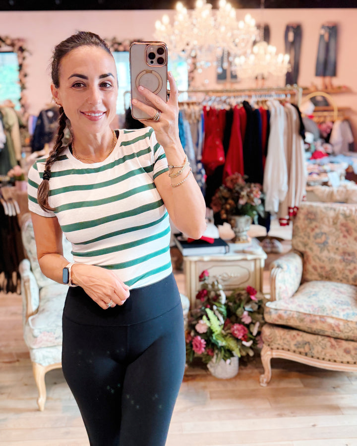 The Maria Striped Crop Tee - Green