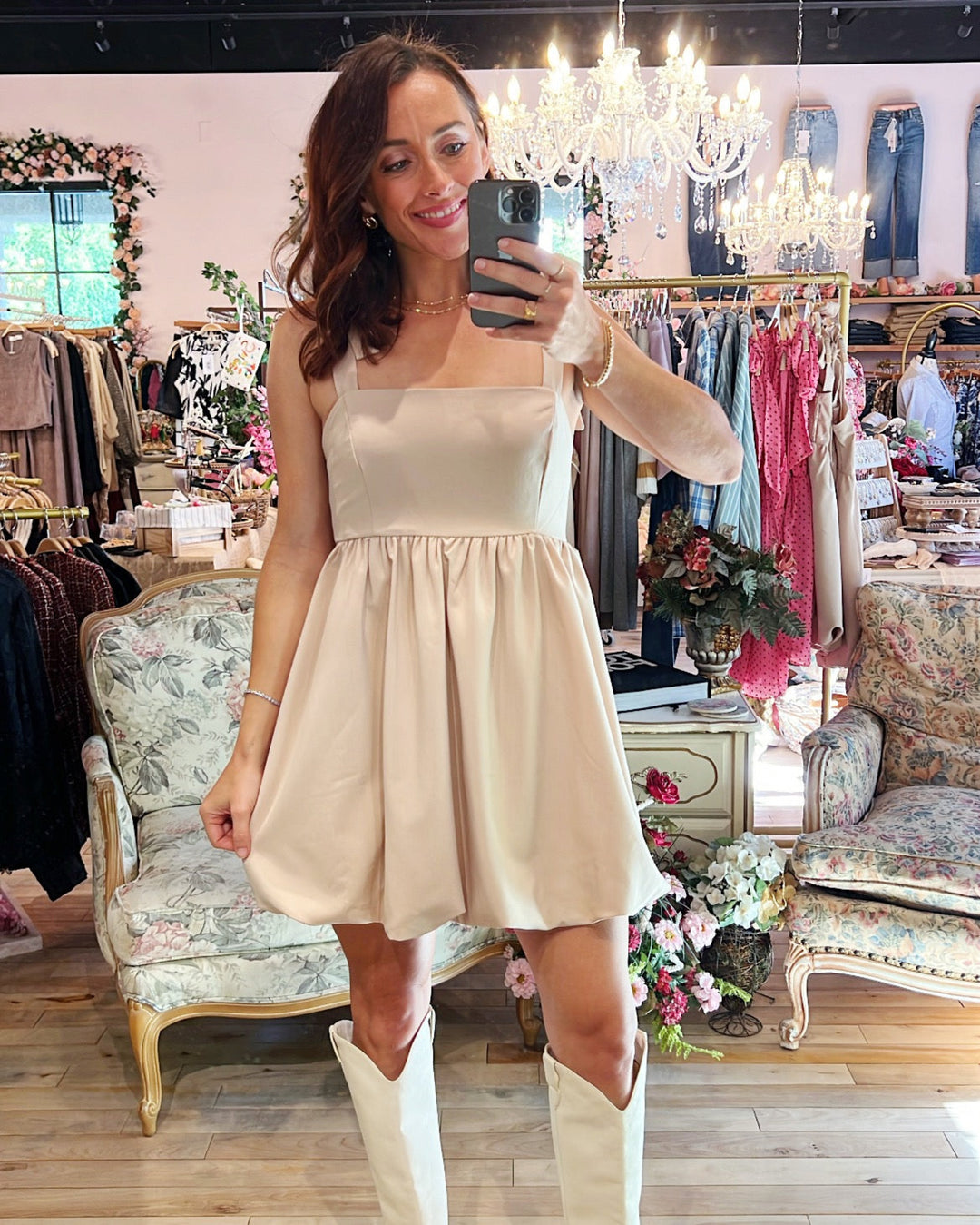 The Emilia Babydoll Bubble Hem Mini Dress