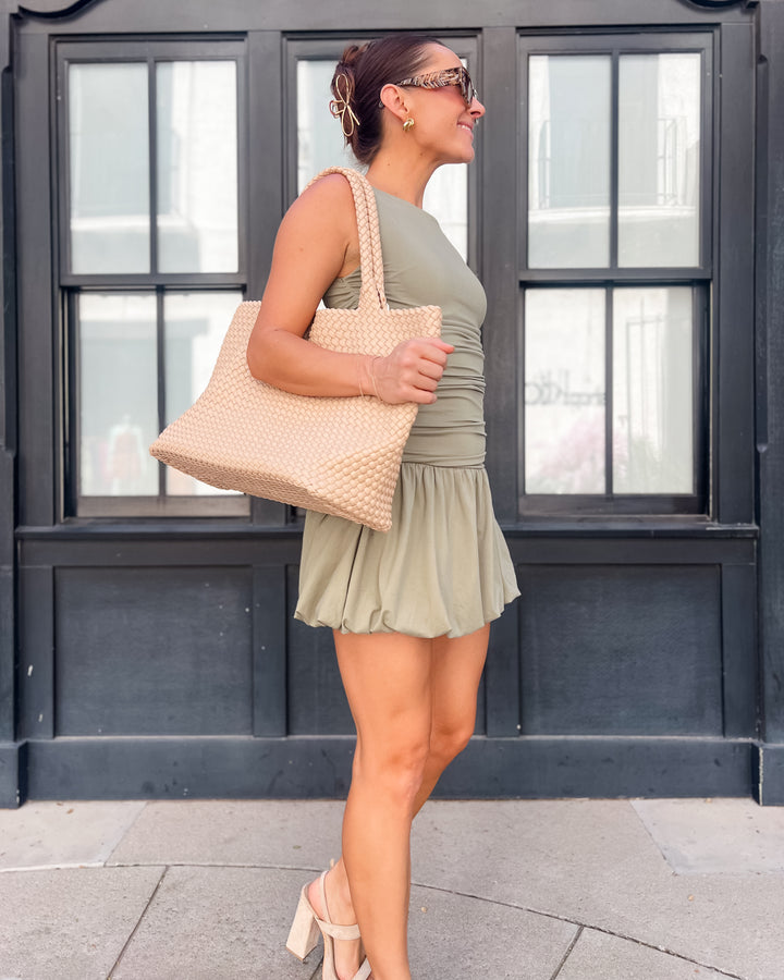 The Pamela Ruched Bubble Dress - Olive
