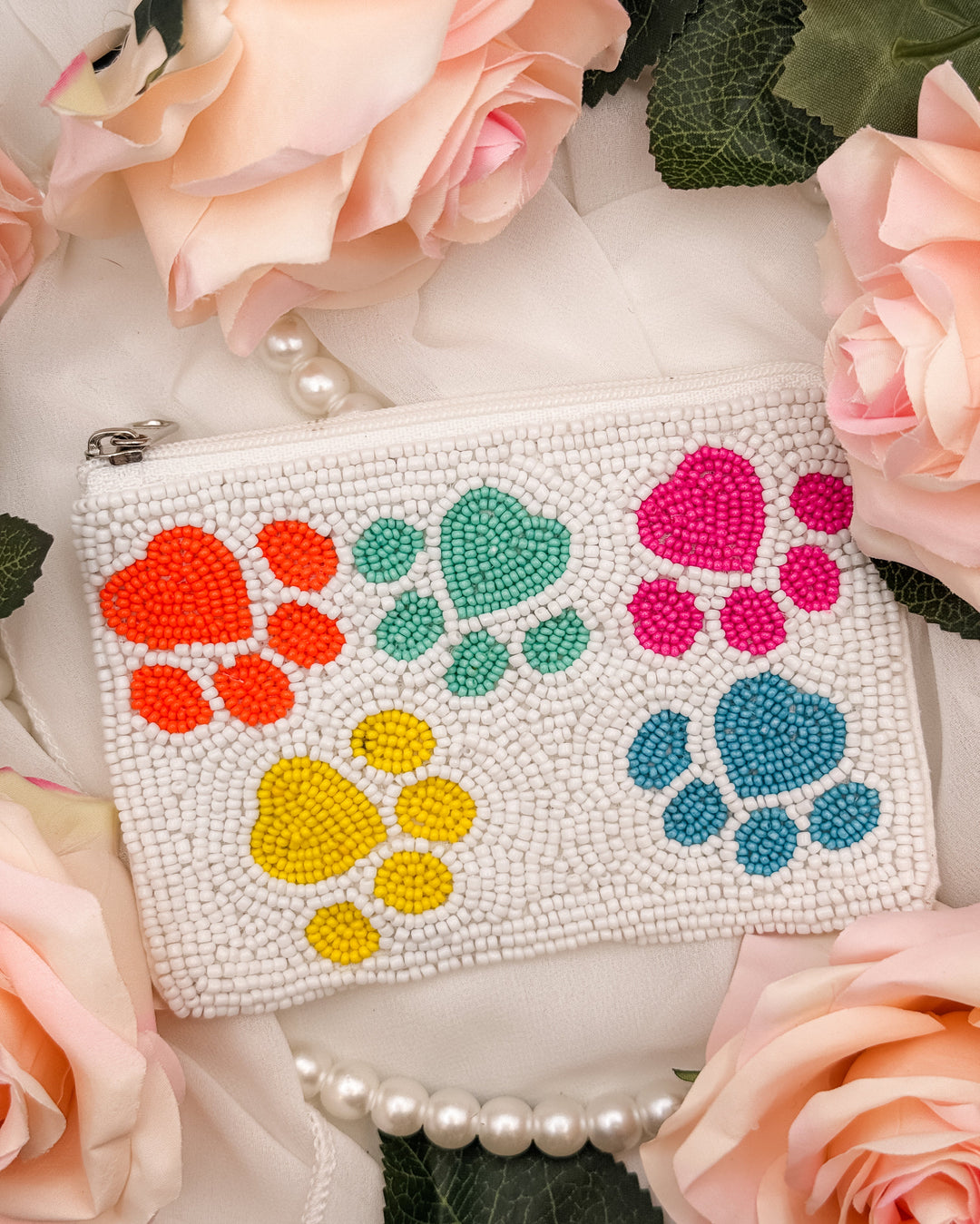 Beaded Colorful Paw Print Coin Pouch