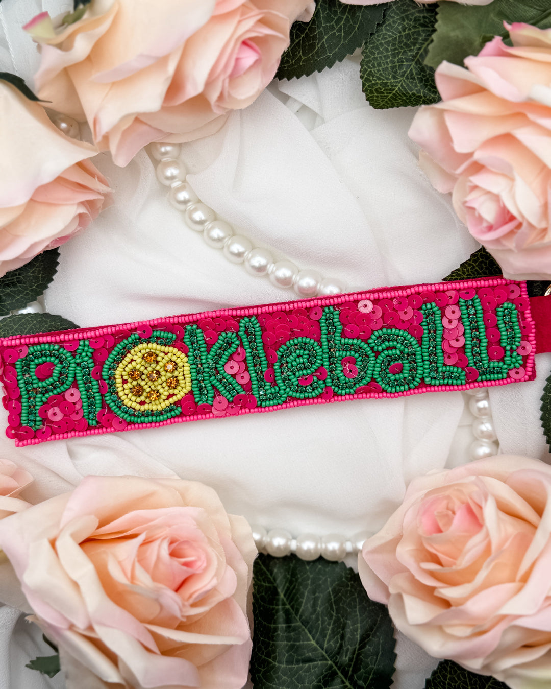 Pickleball Beaded Wristlet Keychain