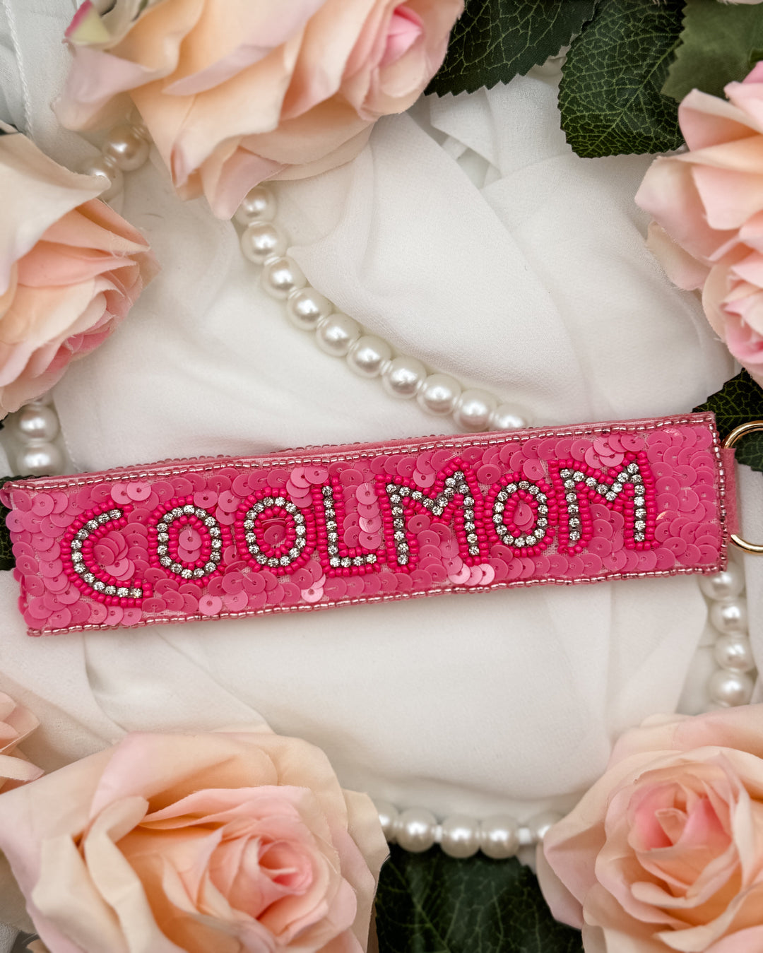 Sequin Cool Mom Wristlet Keychain