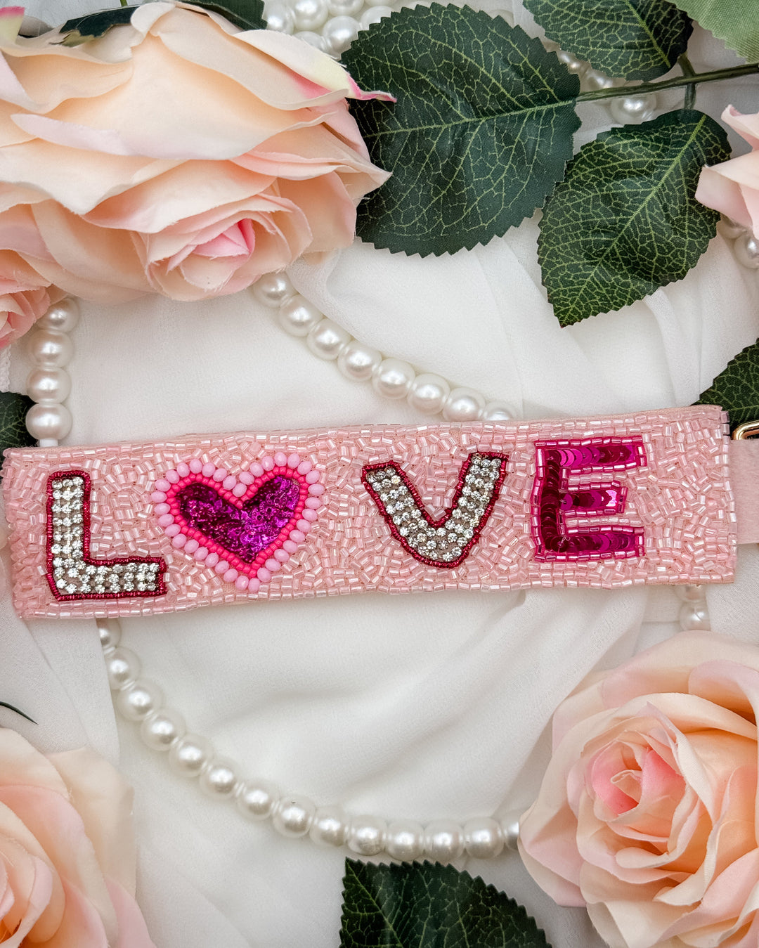 Beaded Bling Love Wristlet Keychain