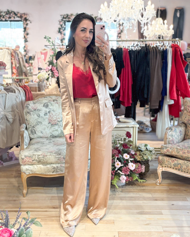 The Romette Satin Pants - Almond