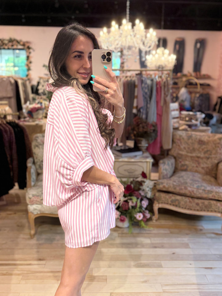 The Dani Pink Stripe Shorts - Pink and White