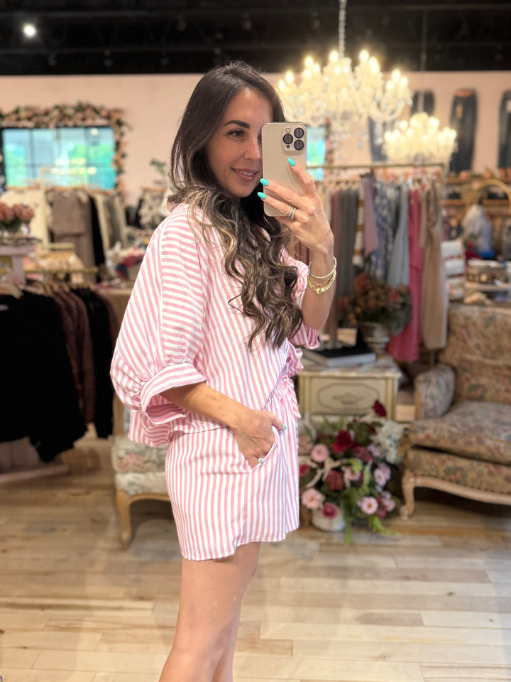 The Dani Pink Stripe Shorts - Pink and White