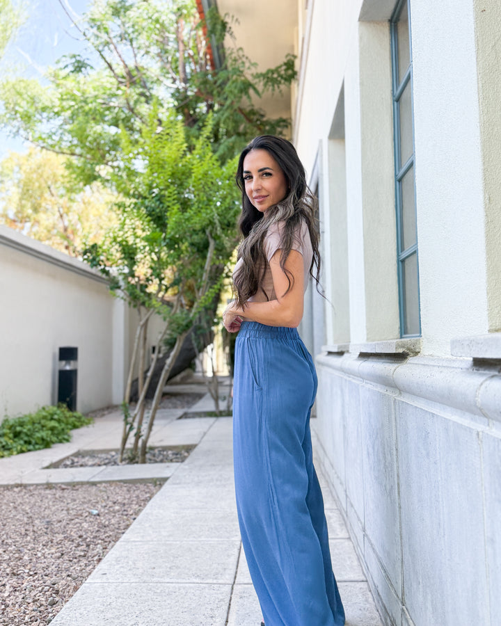 The Elena Wide Leg Pants - Dusty Blue