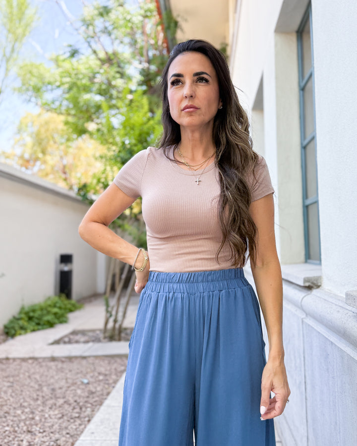 The Maddie Ribbed Tee - Khaki