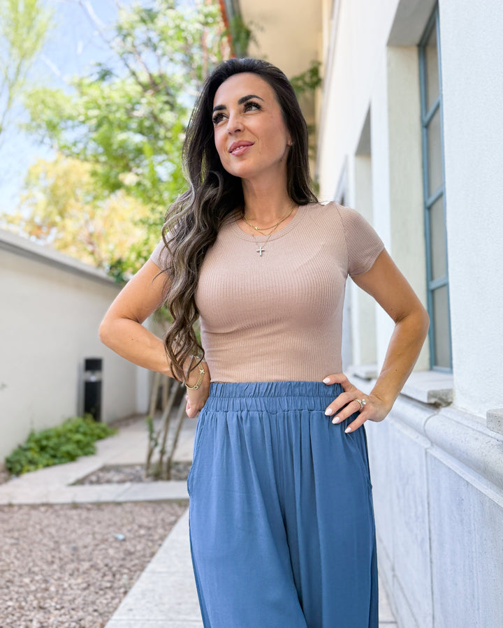 The Maddie Ribbed Tee - Khaki