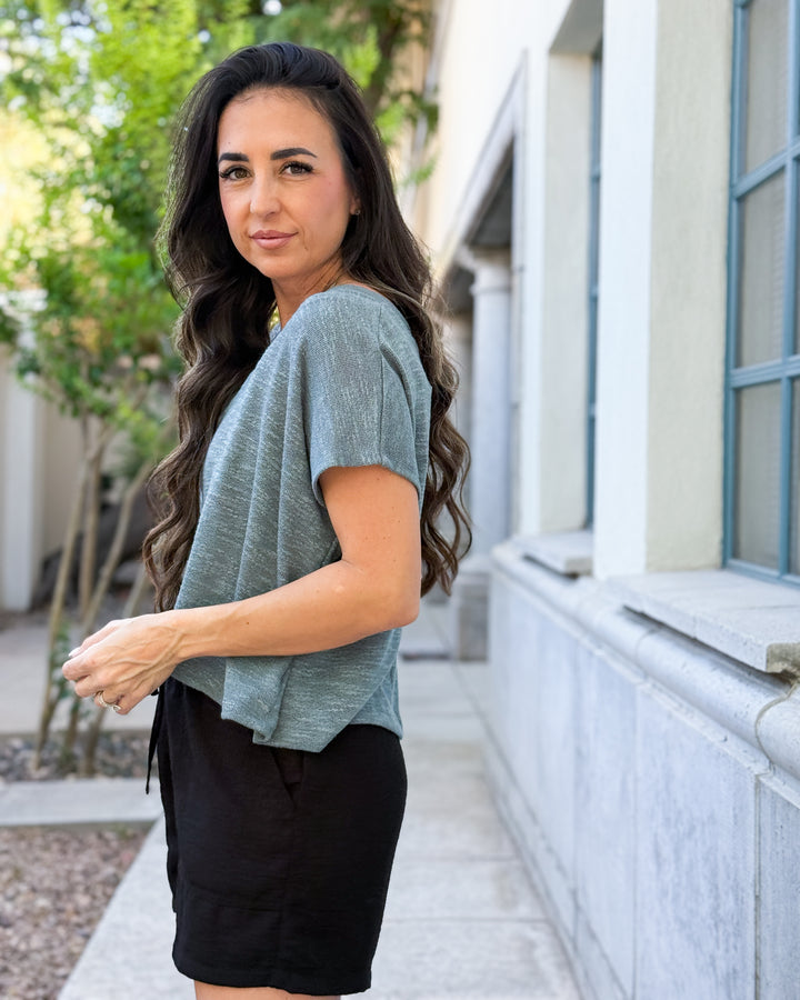 The Rylee V-Neck Light Knit Top - Ash Jade